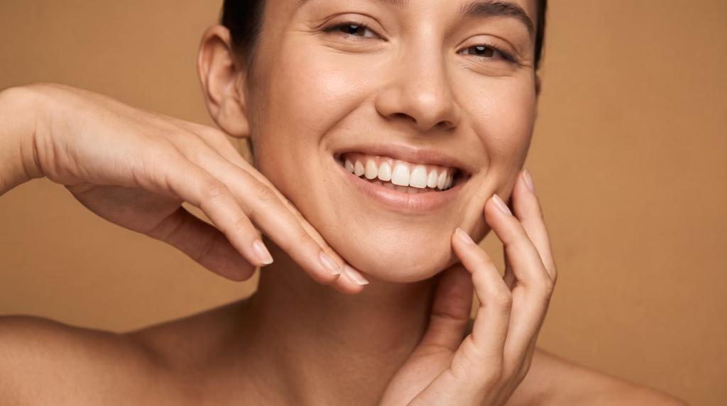 Close-up smile showing All-on-4 and All-on-6 dental implant results at Estevia Clinic